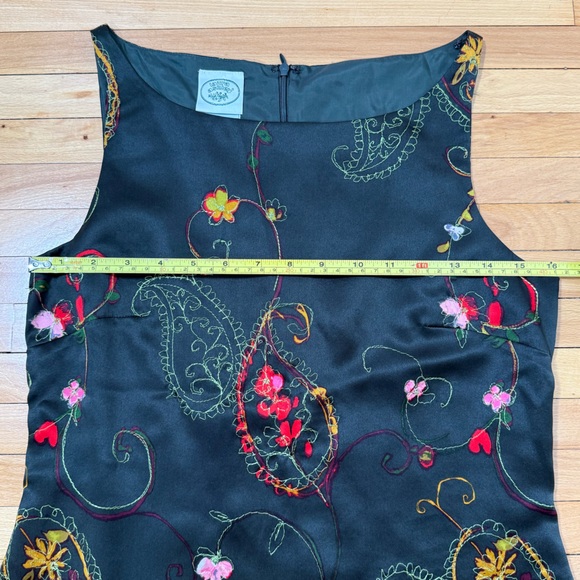 VTG Laura Ashley Forest Green Silk Skirt & Tank Set Embroidered Floral Size 4 - Picture 5 of 11